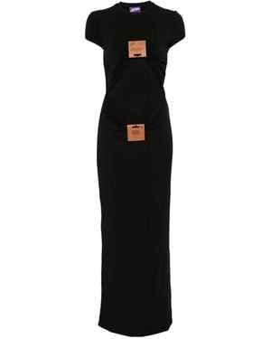 Jean Paul Gaultier Leather-Tag Draped Maxi Dress - Black