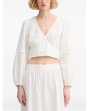 Marc O' Polo Ladder-Stitch Cropped Blouse - White