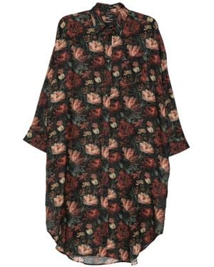 R13 Camisa Oversize Jumbo Con Estampado Floral - Negro