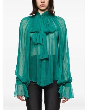 Atu Body Couture Attached-Scarf Ruffled Blouse - Blue