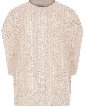 Brunello Cucinelli オープンニット トップ - ナチュラル