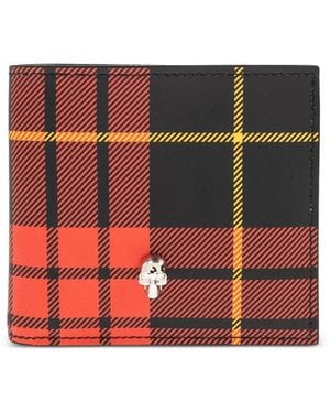 McQueen Skull-Detail Tartan-Pattern Wallet - Red