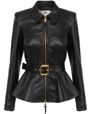 Elisabetta Franchi Leather Belted Jacket - Black