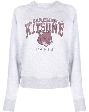 Maison Kitsuné Fox-Motif Mélange-Effect Cotton Jumper - White