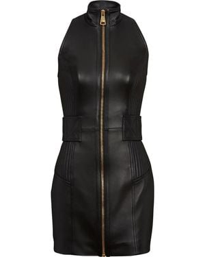 Balmain Zip-Up Leather Mini Dress - Black