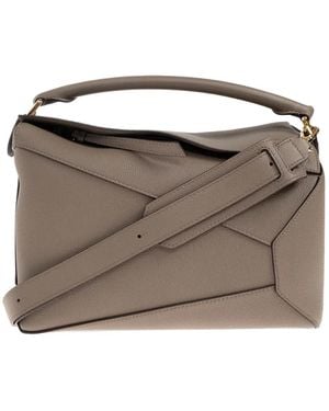 Loewe Medium Puzzle Edge Flap-Detail Leather Tote Bag - Brown