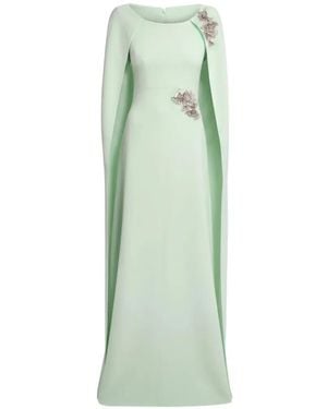 Safiyaa Yuna Crystal-Embellished Cape-Sleeve Maxi Dress - Green