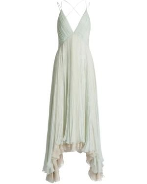 Alberta Ferretti Pleated Asymmetric-Hem Dress - White