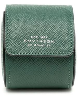 Smythson Panama Leather Single Watch Roll - Green