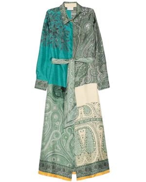 Pierre Louis Mascia Paisley-Print Patchwork Shirt Dress - Green