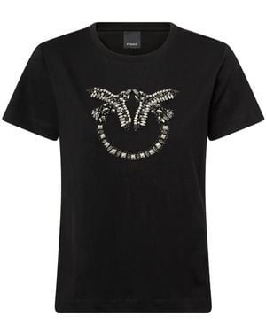 Pinko T-Shirt With Love Birds Jewel Maxi Embroidery - Black