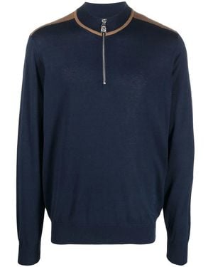 Billionaire Zip Collar Silk-Cotton Jumper - Blue