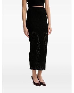 Silvian Heach Open-Knit Midi Skirt - Black