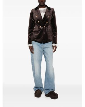 Paperlace Double-Breasted Velvet Jacket - Black