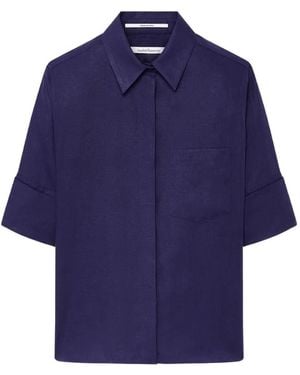 Another Tomorrow French Cuff Linen Blouse - Blue