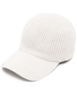 Eleventy Ribbed-Knit Cashmere Baseball Cap - White