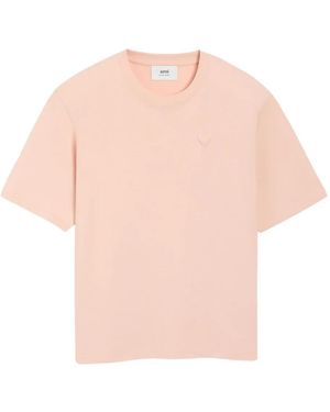 Ami Paris Ami De Coeur-Motif Cotton T-Shirt - Pink