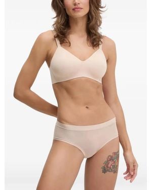 DKNY Logo-Appliqué Seamless Bras - Natural