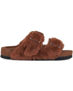 Birkenstock Arizona Shearling Buckle Sandals - Brown
