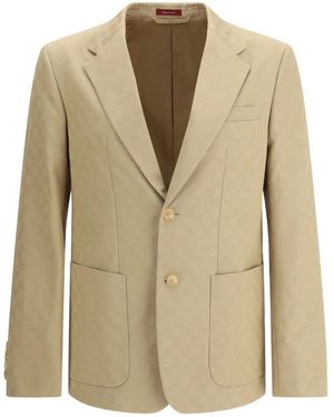 Gucci Gg Supreme-Pattern Blazer - Natural
