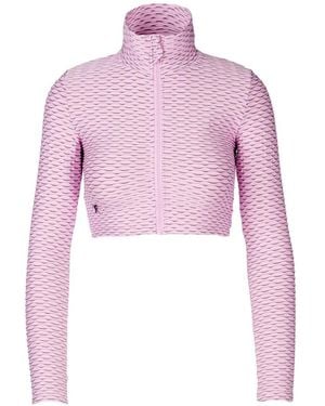 Tessitura Body Couture 3D-Textured Cropped Long-Sleeve T-Shirt - Pink