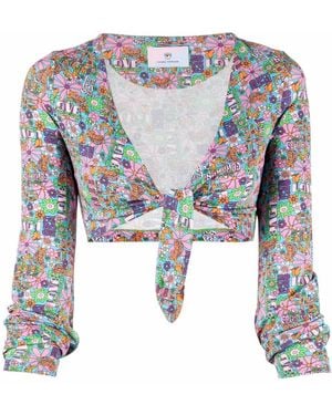 Chiara Ferragni Floral-print Cropped Wrap Top - Blue