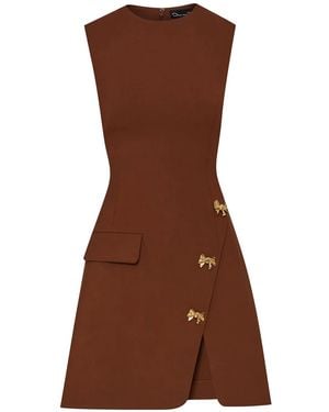 Oscar de la Renta Abito Con Spacco E Decorazioni Fiocco - Marrone