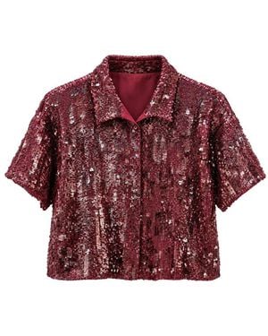 WEILI ZHENG Sequin-Embellished Cropped Shirt - Red