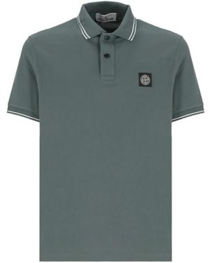 Stone Island Logo-Patch Tipped Polo Shirt - Green