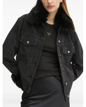 Guess Rhinestone-Embellished Denim Jacket - Black