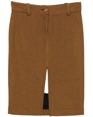 Kristina Ti Houndstooth-Pattern Slit-Detail Midi Skirt - Brown