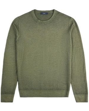 Fay Embroidered-Logo Crew-Neck Sweater - Green