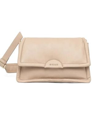 Guess Puffed-Leather Crossbody Bag - Natural