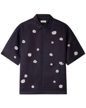 Sandro Floral-Flocked Short-Sleeve Shirt - Blue