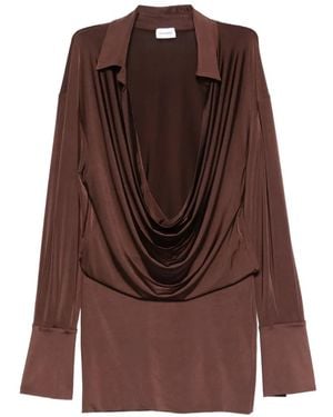ANDAMANE Lilia Draped-Front Collared Mini Dress - Brown