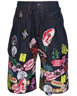 Kidsuper Patch-Embellished Pleated Shorts - Blue