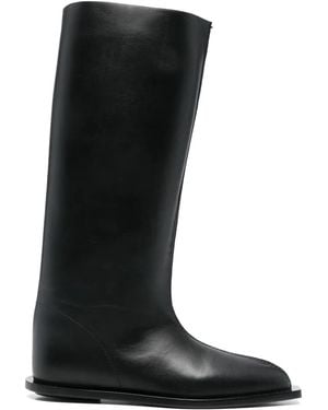 Plan C Smooth Leather Pointed Knee Boots - Black