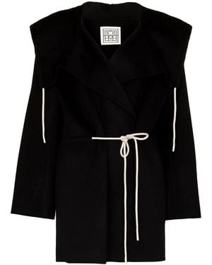 TOTEME Hooded Tie-Waist Shirt Coat - Black