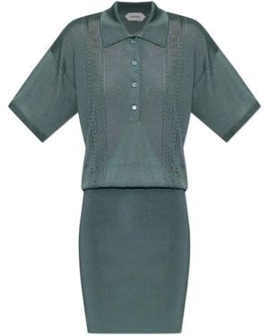 Versace Robe-Polo En Maille Ajourée À Coupe Courte - Vert