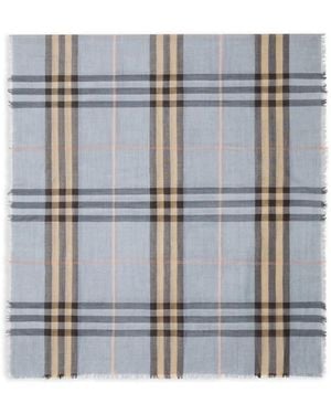 Burberry Reversible Check Wool Silk Scarf - Blue