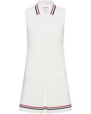 Thom Browne Stretch Viscose Rwb Stripe Mini Tennis Dress - White
