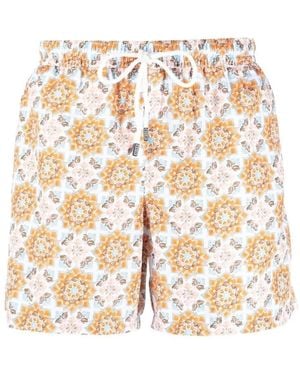Fedeli Geometric-Pattern Swim Shorts - White