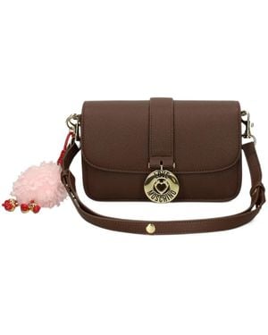 Love Moschino Logo-Plaque Pompom-Detail Crossbody Bag - Brown