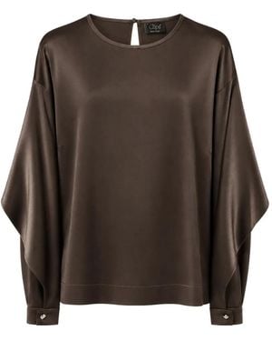 Clips Blouse En Satin À Manches Chauve-Souris - Brown