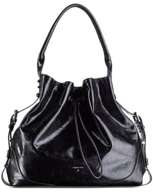 Patrizia Pepe Crinkled-Finish Drawstring Backpack - Black