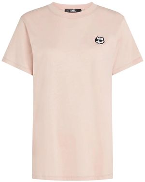 KARL LAGERFELD Ikon Logo-Appliqué T-Shirt - Pink