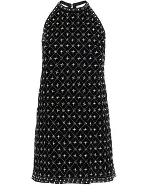 Twinset Crystal-Embroidered Velvet Mini Dress - Black