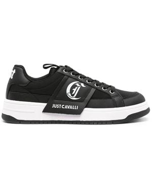 Just Cavalli Logo-Print Leather Trainers - Black