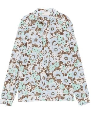 Tory Burch Floral-Print Pussy-Bow Blouse - White