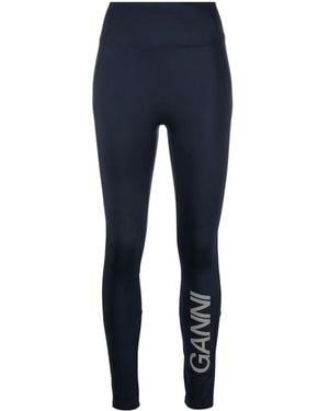 Ganni Logo-Print Paneled Leggings - Blue